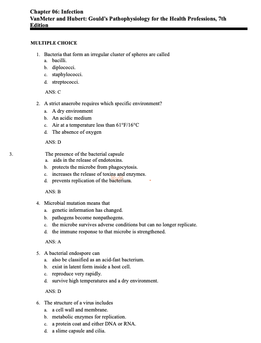 Testbank Gould’s Pathophysiology for the Health Professions, 7. Auflage von VanMeter