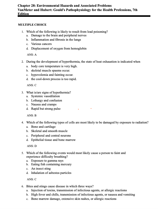 Testbank Gould’s Pathophysiology for the Health Professions, 7. Auflage von VanMeter