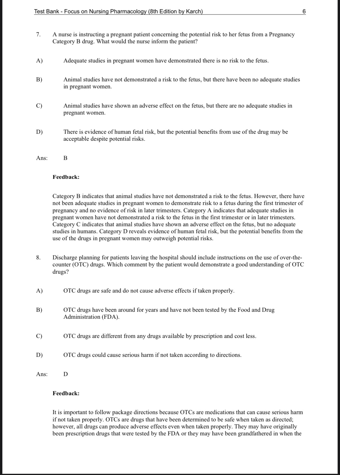 Testbank Focus on Nursing Pharmacology, 8. Auflage von Amy M. Karch