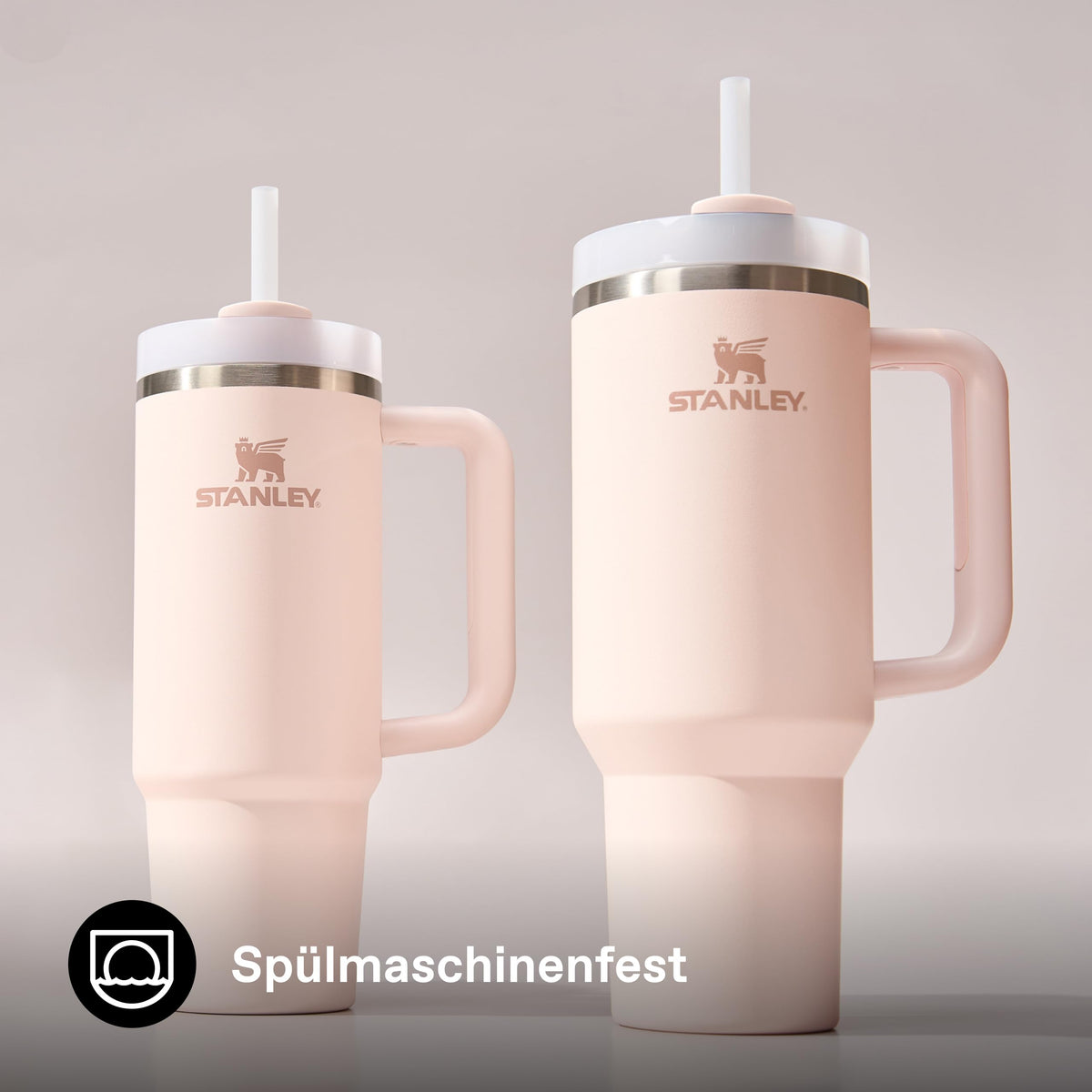 Trinkbecher mit Deckel und Strohhalm, 1,18 L, vakuumisoliert, Edelstahl, Rose Quartz