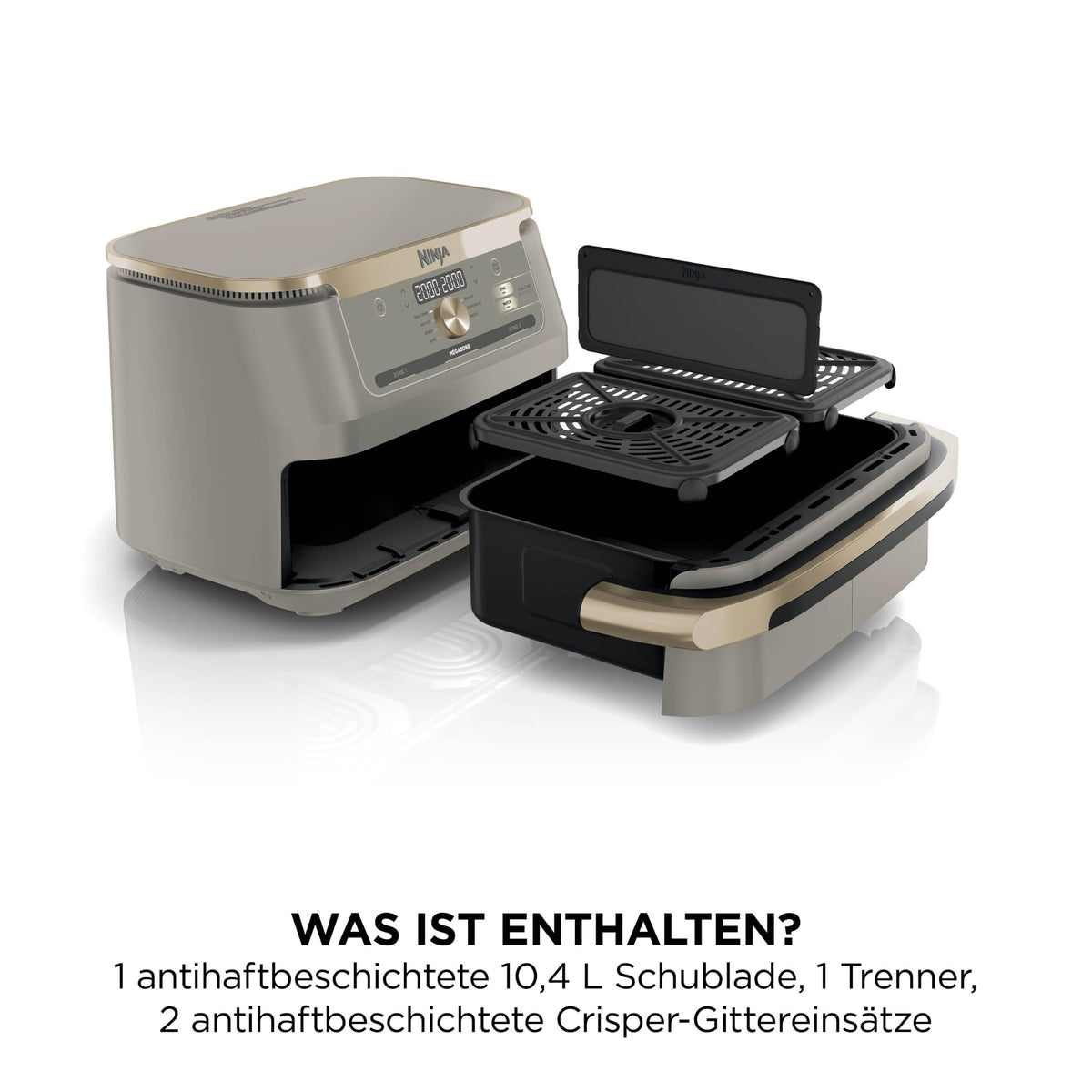 Heißluftfritteuse mit 2 Kochzonen, 10,4 L, 7-in-1, FlexDrawer, Stone/Gold