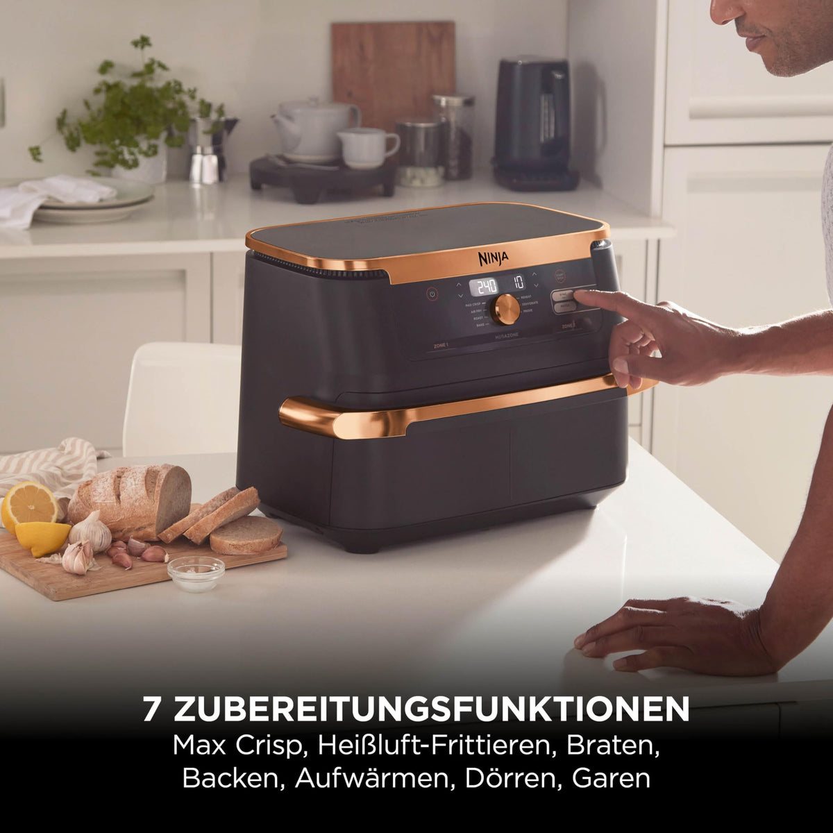 Heißluftfritteuse mit 2 Kochzonen, 10,4 L, 7-in-1, FlexDrawer, Schwarz/Kupfer
