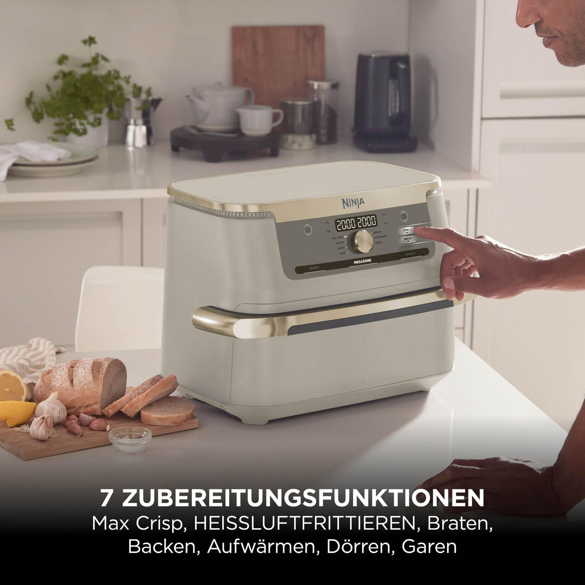 Heißluftfritteuse mit 2 Kochzonen, 10,4 L, 7-in-1, FlexDrawer, Stone/Gold