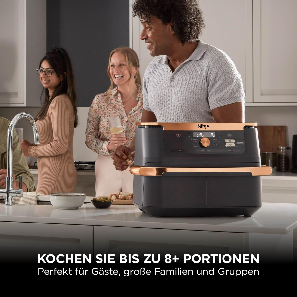 Heißluftfritteuse mit 2 Kochzonen, 10,4 L, 7-in-1, FlexDrawer, Schwarz/Kupfer
