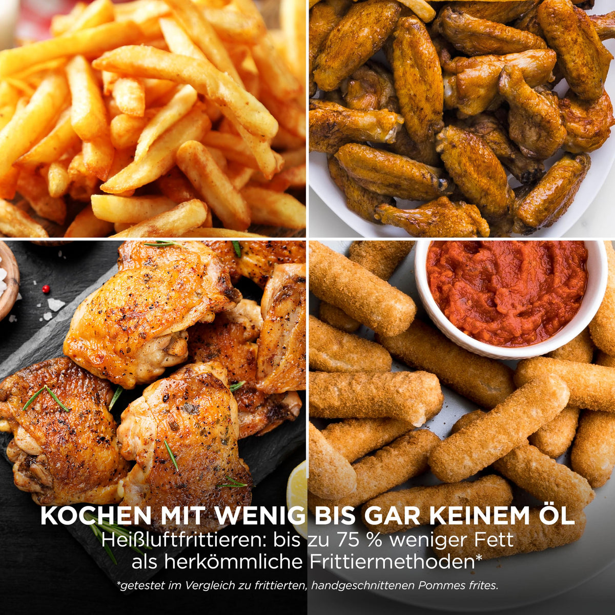Heißluftfritteuse mit 2 Schubladen, 9,5 L, 6-in-1, 4 Garebenen, Schwarz/Kupfer