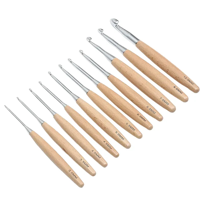 Garnzeit 11-teiliges Häkelnadel-Set mit Holzgriff – Nadeln für Stricken und Handarbeiten