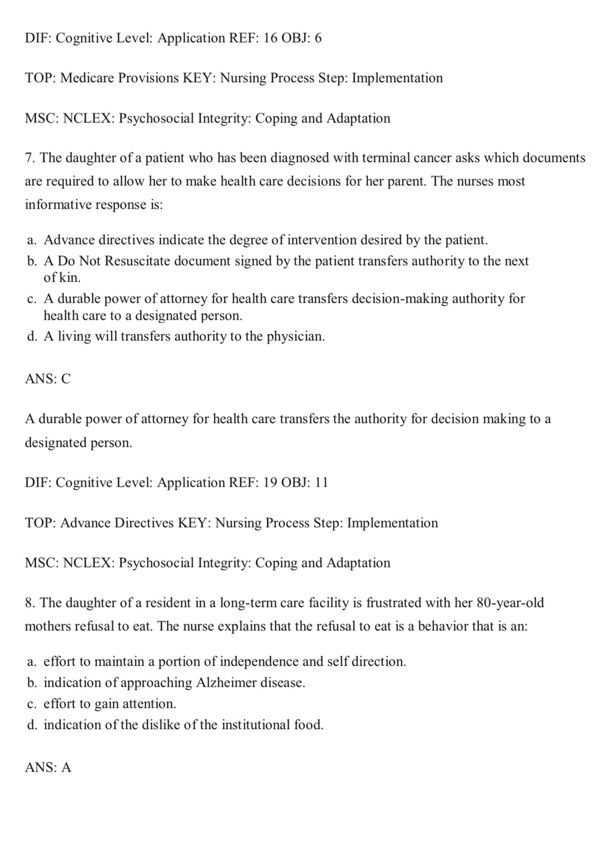 Testbank Gerontological Nursing, 10. Auflage von Eliopoulos