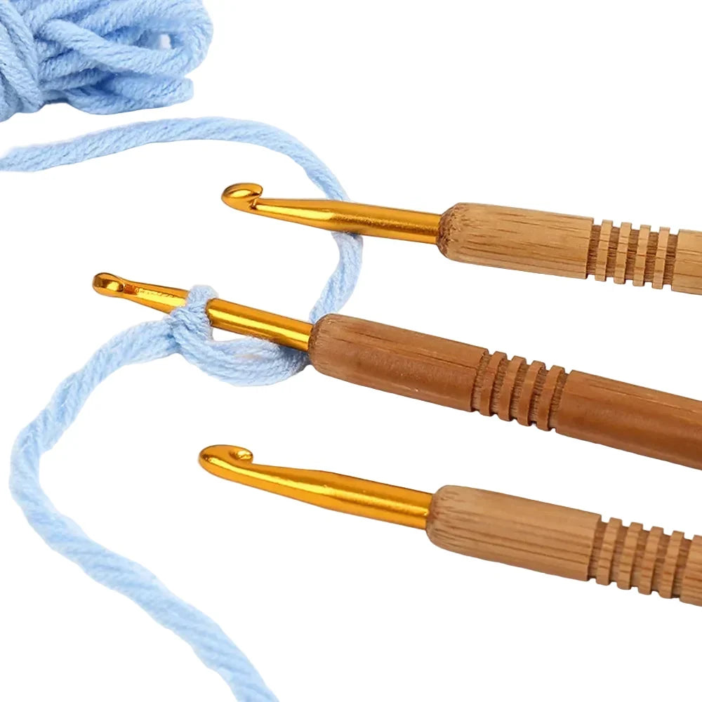Garnzeit 9-teiliges Häkelnadel-Set aus Aluminium mit Holzgriff – Nadeln für Stricken und Kreativhobbys