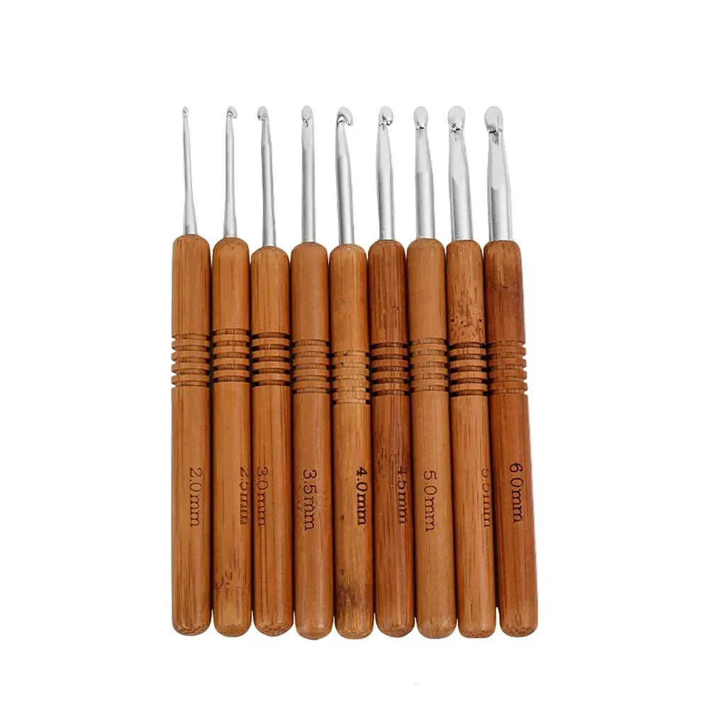 Garnzeit 9-teiliges Häkelnadel-Set aus Aluminium mit Holzgriff – Nadeln für Stricken und Kreativhobbys