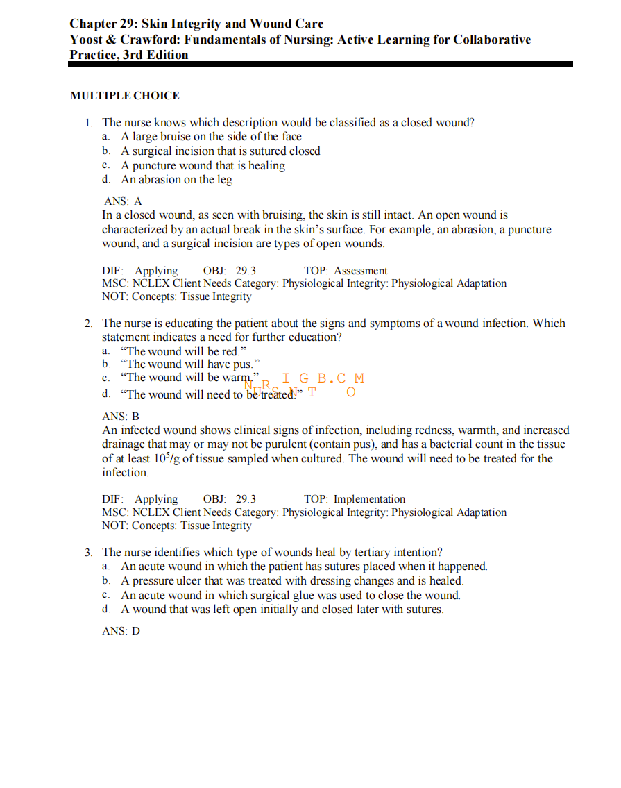 Testbank Fundamentals of Nursing: Active Learning for Collaborative Practice, 3. Auflage