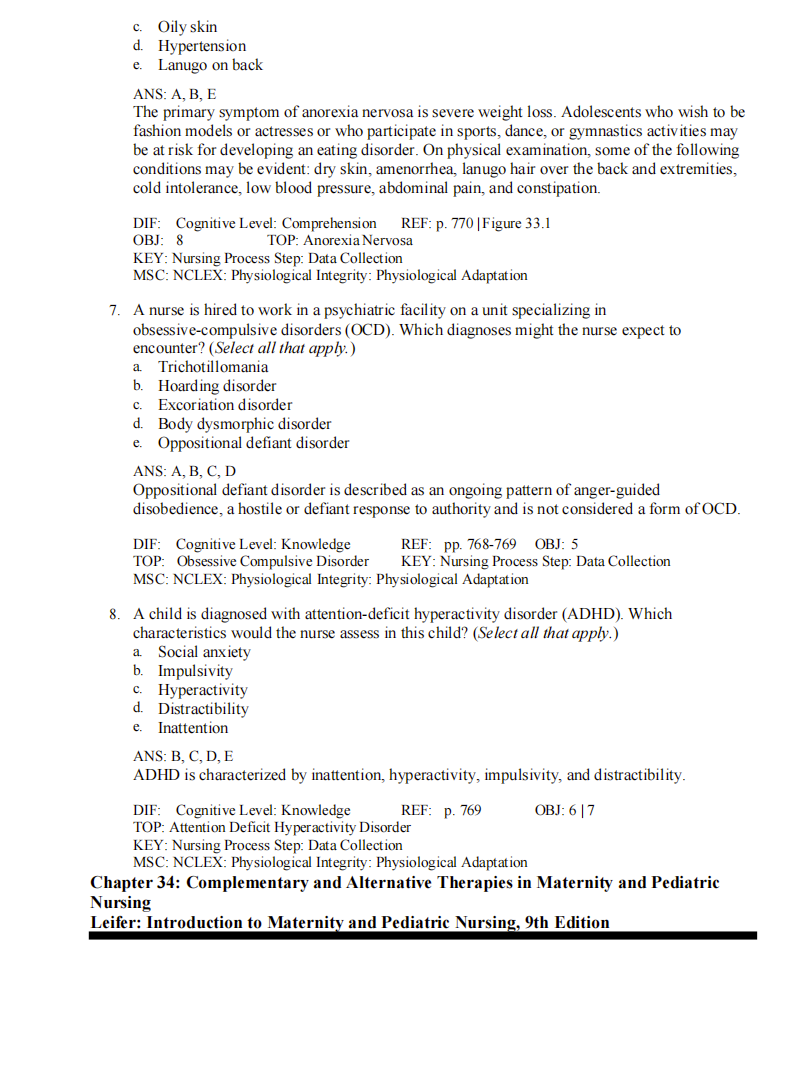 Testbank Introduction to Maternity and Pediatric Nursing, 9. Auflage