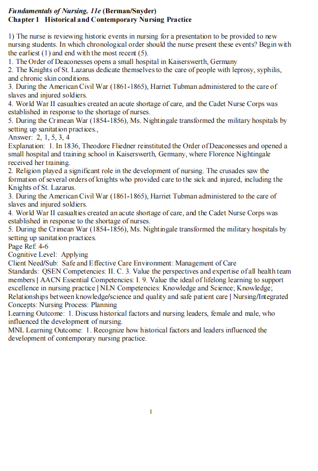 Testbank Kozier & Erb’s Fundamentals of Nursing, 11. Auflage