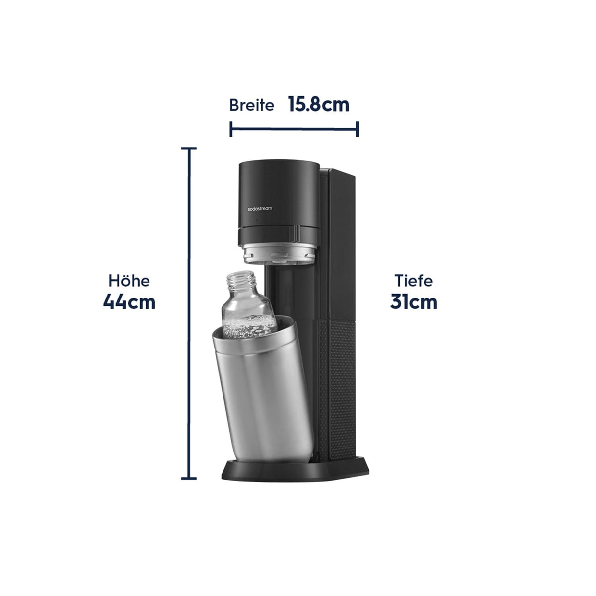Wassersprudler mit 2 CO₂-Zylindern, 2 Glasflaschen und 2 BPA-freien Flaschen, 1 L, Schwarz/Titan