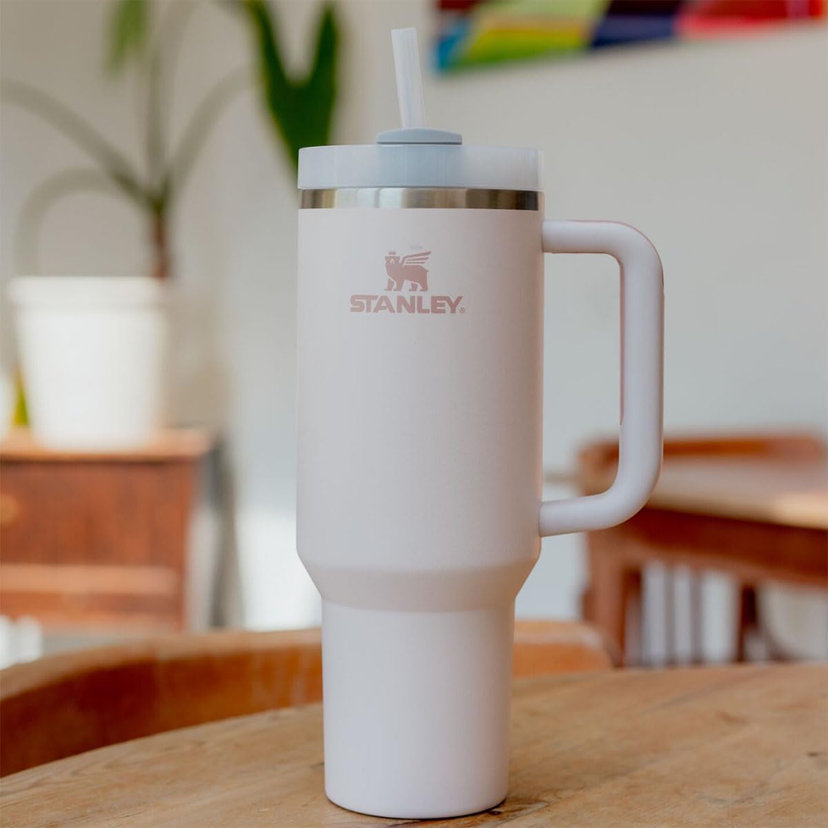 Trinkbecher mit Deckel und Strohhalm, 1,18 L, vakuumisoliert, Edelstahl, Rose Quartz