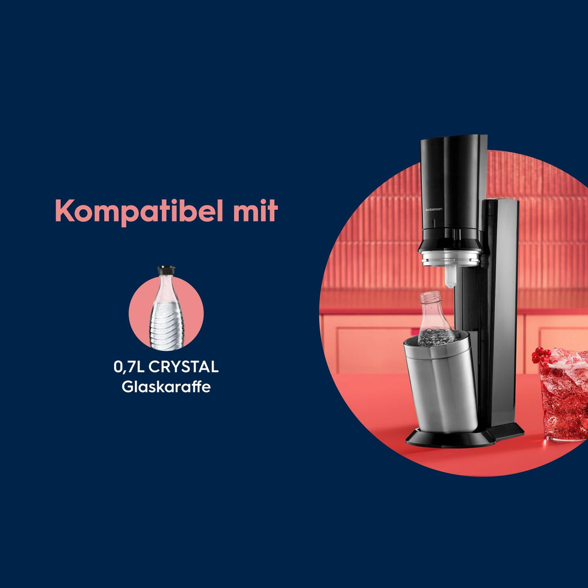 Wassersprudler mit 2 CO₂-Zylindern und 2 Glaskaraffen, 0,7 L, Quick Connect