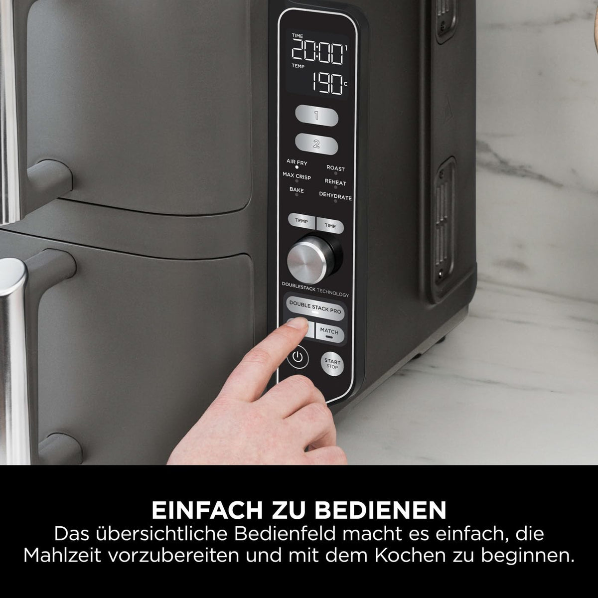 Heißluftfritteuse mit 2 Schubladen, 9,5 L, 6 Kochfunktionen, 4 Garebenen, Grau