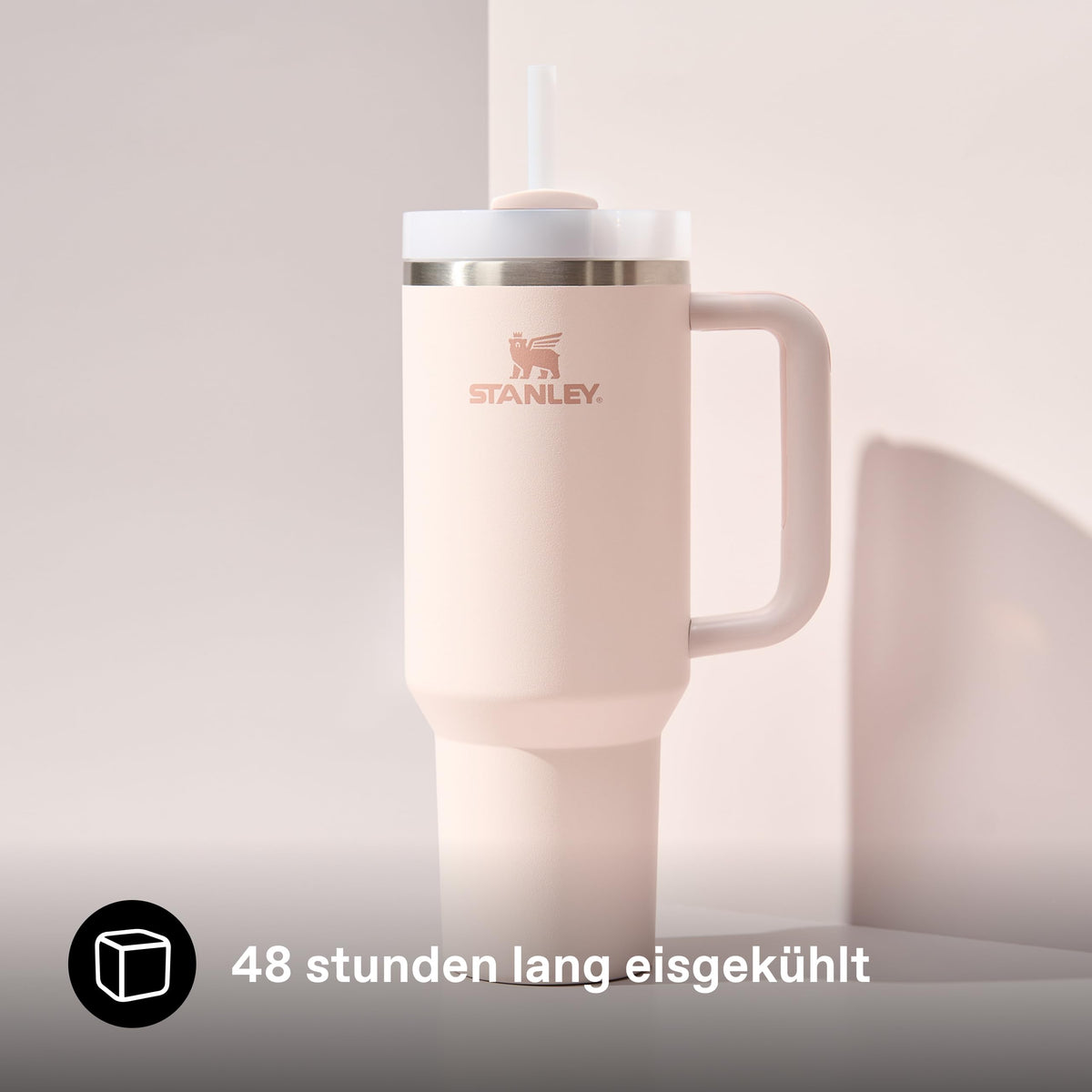 Trinkbecher mit Deckel und Strohhalm, 1,18 L, vakuumisoliert, Edelstahl, Rose Quartz
