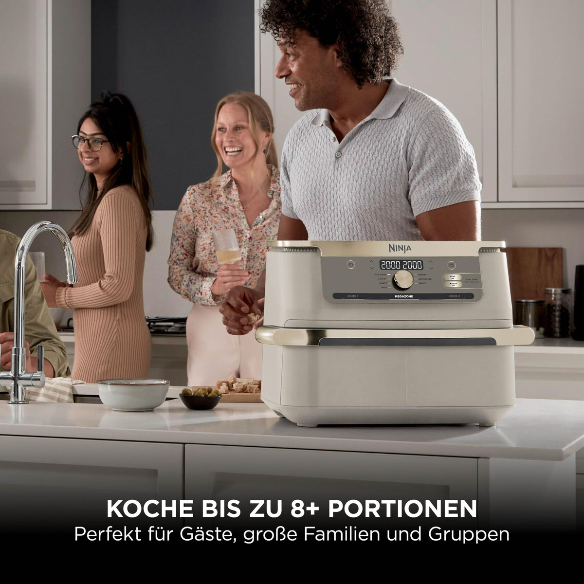 Heißluftfritteuse mit 2 Kochzonen, 10,4 L, 7-in-1, FlexDrawer, Stone/Gold