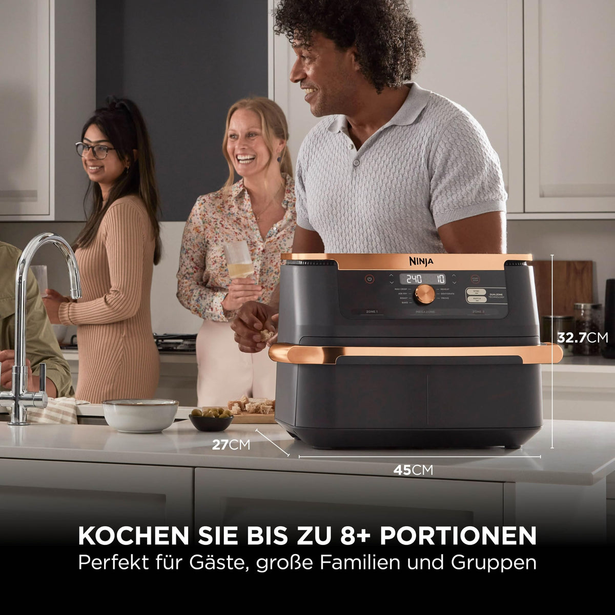 Heißluftfritteuse mit 2 Kochzonen, 10,4 L, 7-in-1, FlexDrawer, Schwarz/Kupfer