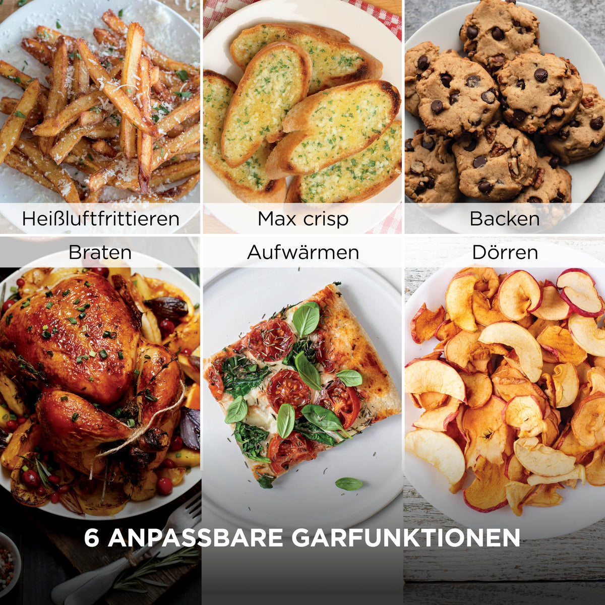 Heißluftfritteuse mit 2 Schubladen, 9,5 L, 6-in-1, 4 Garebenen, Schwarz/Kupfer