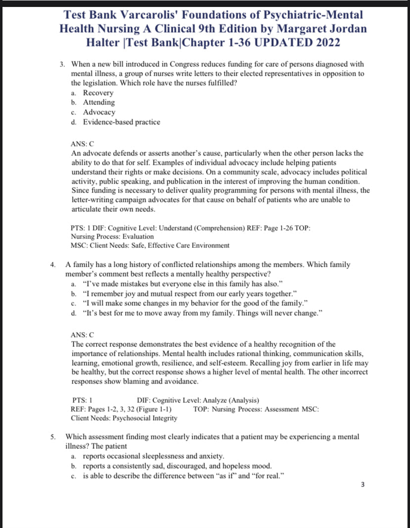 Testbank Varcarolis’ Foundations of Psychiatric-Mental Health Nursing, 9. Auflage von Halter