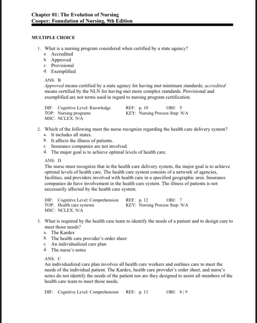 Testbank Foundations of Nursing, 9. Auflage von Cooper