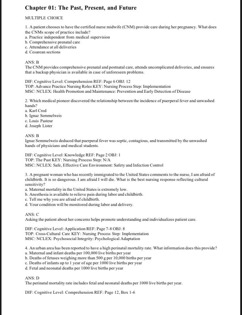 Testbank Introduction to Maternity and Pediatric Nursing, 7. Auflage von Leifer