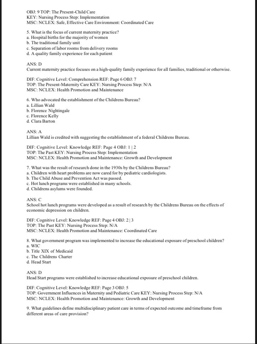 Testbank Introduction to Maternity and Pediatric Nursing, 7. Auflage von Leifer