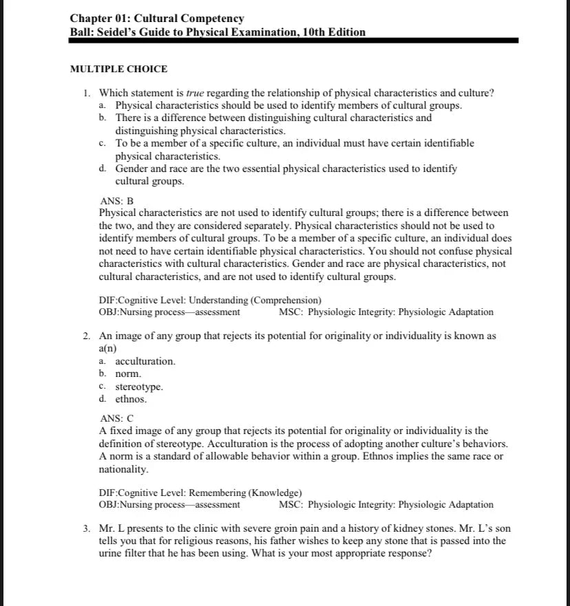 Testbank Seidel’s Guide to Physical Examination, 10. Auflage