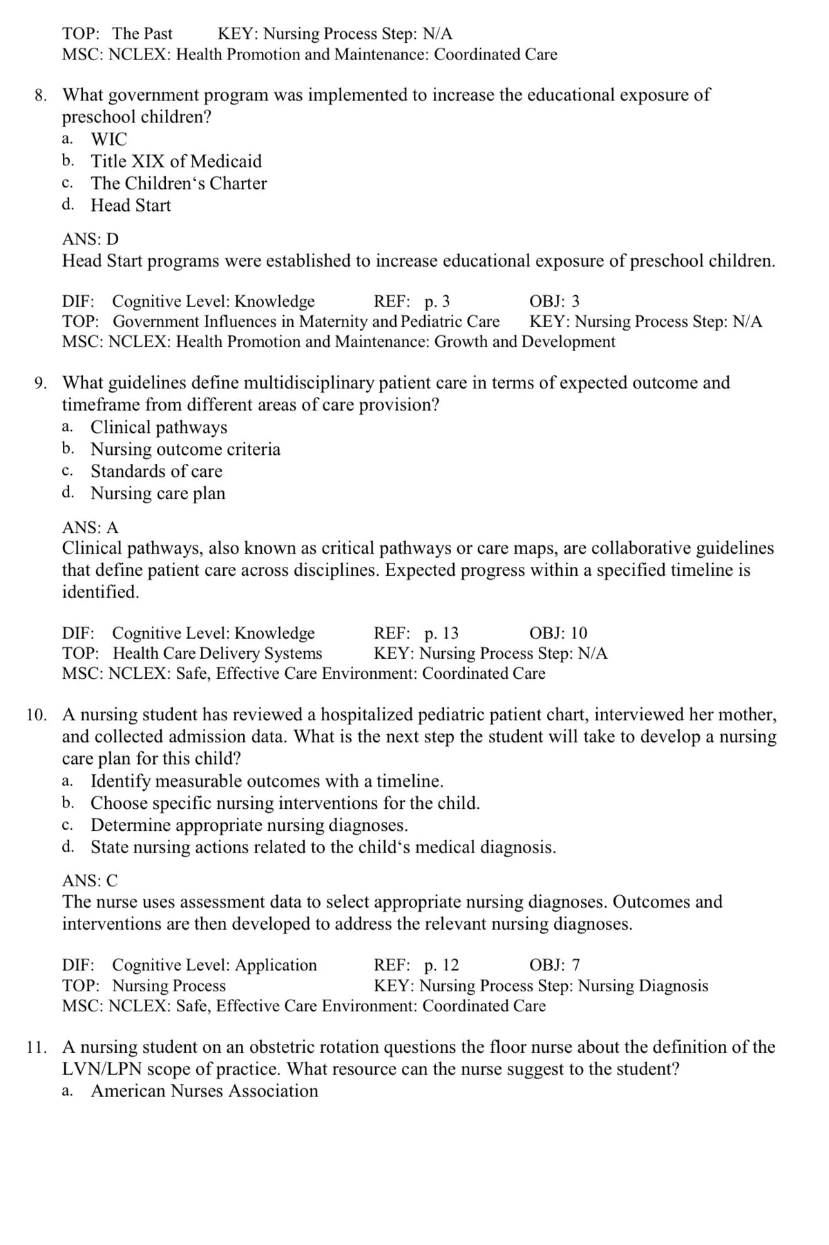 Testbank Introduction to Maternity and Pediatric Nursing, 9. Auflage von Leifer