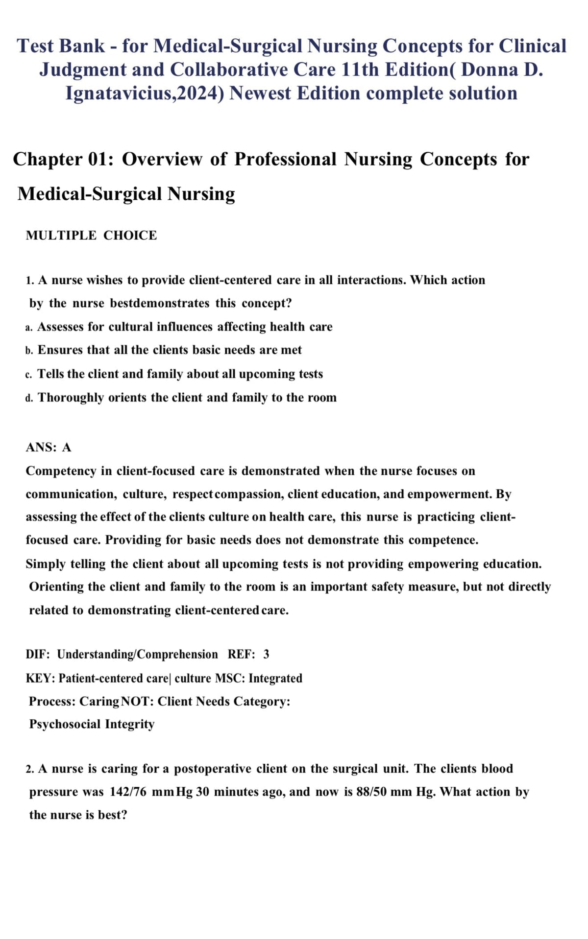 Testbank Medical-Surgical Nursing: Concepts for Clinical Judgment and Collaborative Care, 11. Auflage von Ignatavicius